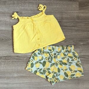 Btween little girls lemon print matching set